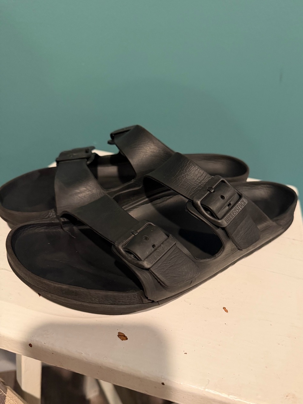 Birkenstock Black Two-Strap Buckle Slide Sandals